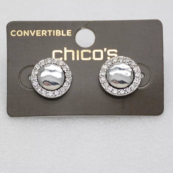 NEW Chico's button stud CZ halo jacket enhancer earrings - gold or silver - Picture 4 of 6
